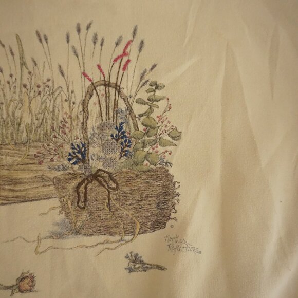 Vintage Northern Reflection Butter Yellow Prairie Floral Garden Basket Sweater M - Picture 9 of 11